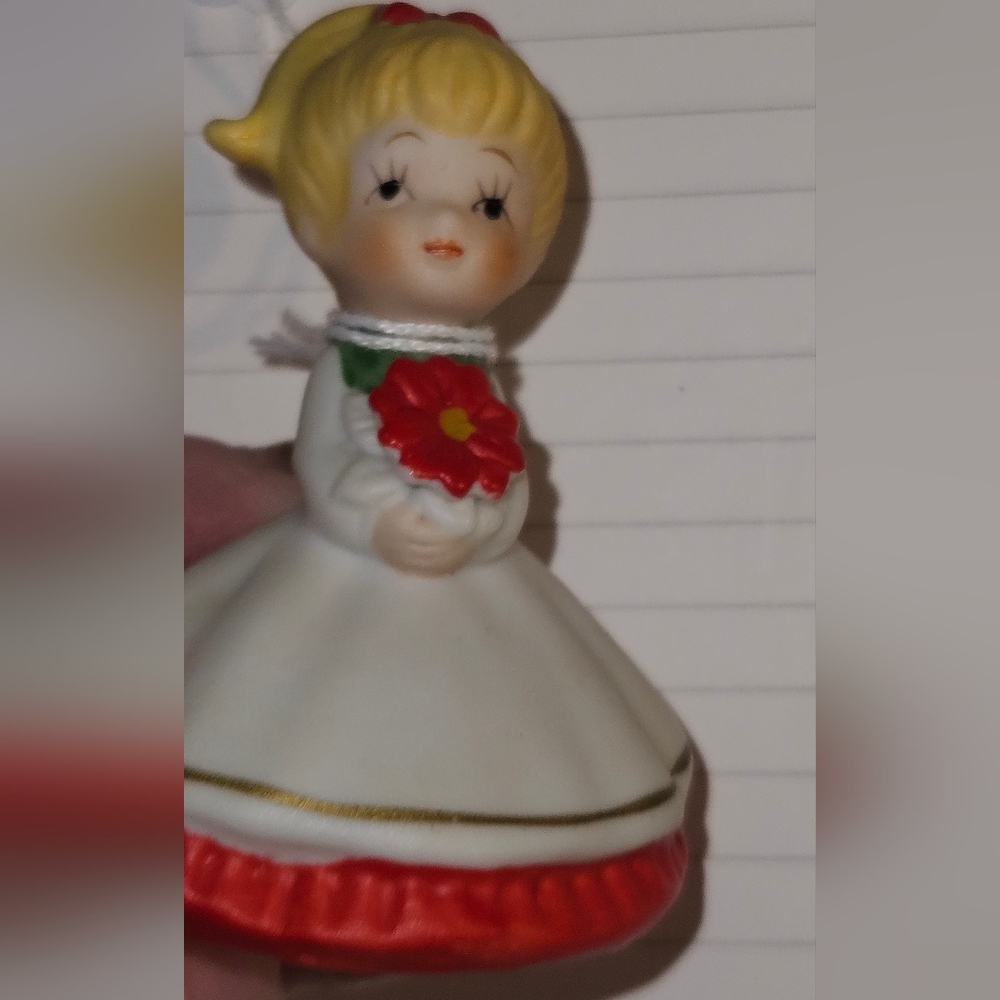 Vintage Lefton Girl Ceramic Figurine with Red Flower Numbered